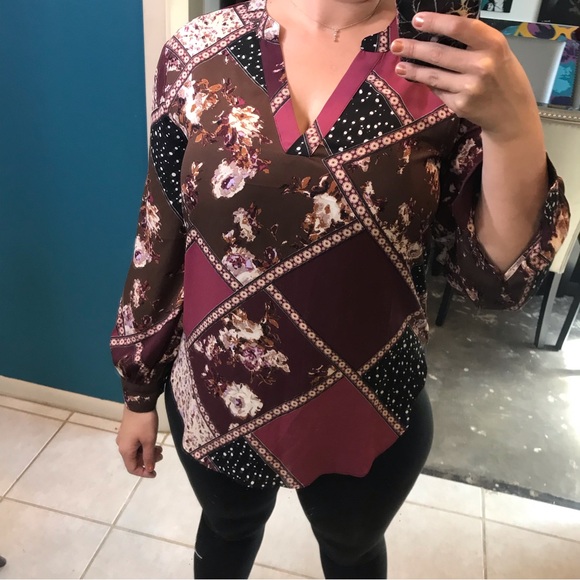 NEW Maurices Atwood Pink Floral Patchwork Style Fall Blouse Button Front Medium - Picture 12 of 13